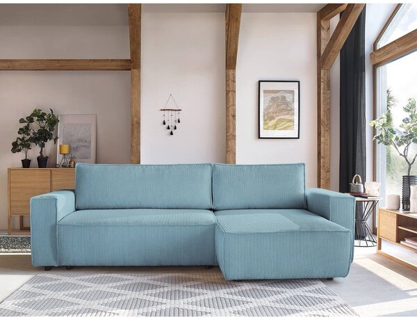 Divano angolare color menta allungabile/con contenitore con rivestimento in velluto a coste Nihad – Bobochic Paris