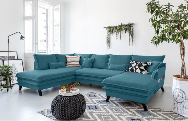 Divano letto a U turchese, angolo sinistro Charming Charlie - Miuform