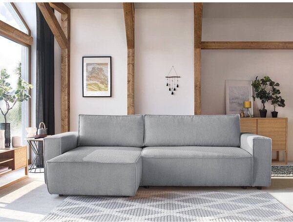 Divano letto a coste grigio chiaro ad angolo variabile Nihad - Bobochic Paris
