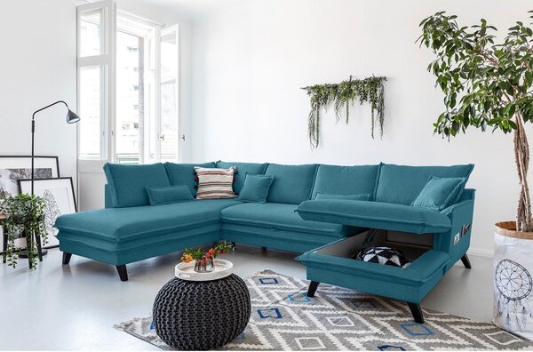 Divano letto a U turchese, angolo sinistro Charming Charlie - Miuform
