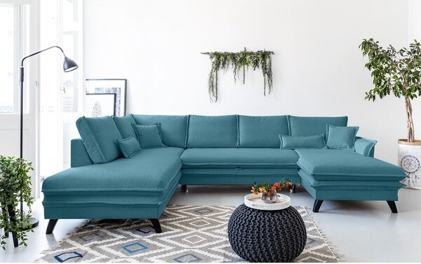 Divano letto a U turchese, angolo sinistro Charming Charlie - Miuform