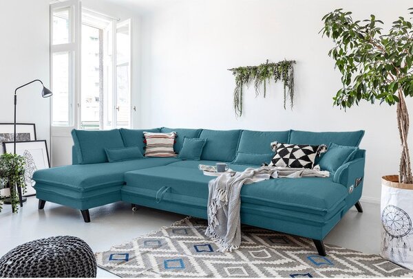 Divano letto a U turchese, angolo sinistro Charming Charlie - Miuform