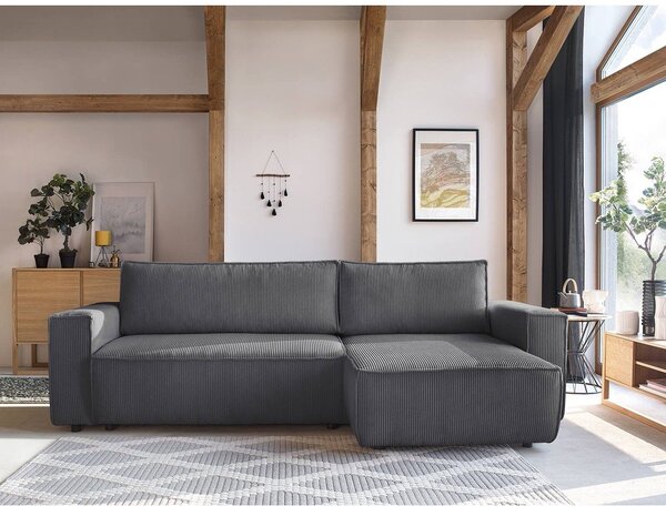 Divano letto a coste grigio scuro ad angolo variabile Nihad - Bobochic Paris