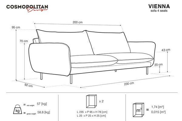 Divano beige , 230 cm Vienna - Cosmopolitan Design