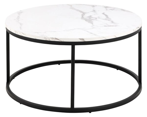 Tavolino rotondo bianco con piano effetto marmo ø 80 cm Spiro - Actona