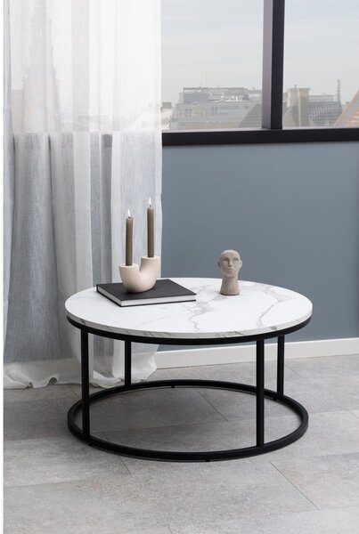 Tavolino rotondo bianco con piano effetto marmo ø 80 cm Spiro - Actona