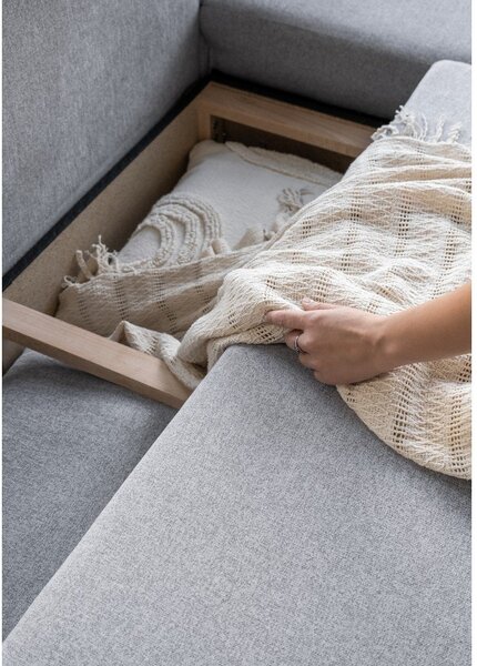 Divano letto angolare grigio chiaro L, angolo destro Scandic Lagom - Miuform
