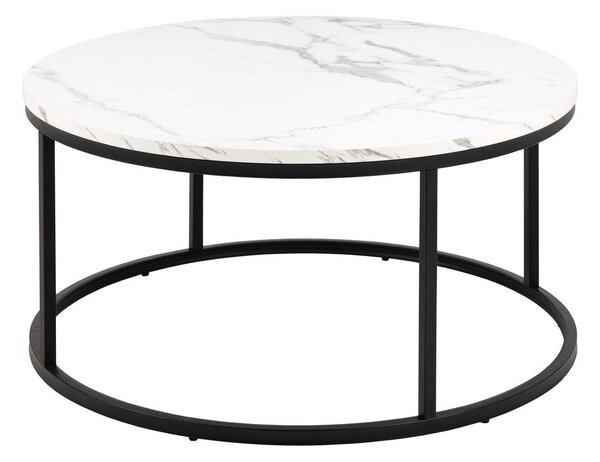 Tavolino rotondo bianco con piano effetto marmo ø 80 cm Spiro - Actona