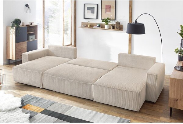 Divano letto angolare a "U" in velluto a coste beige Nihad - Bobochic Paris