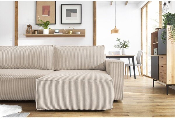 Divano letto angolare a "U" in velluto a coste beige Nihad - Bobochic Paris