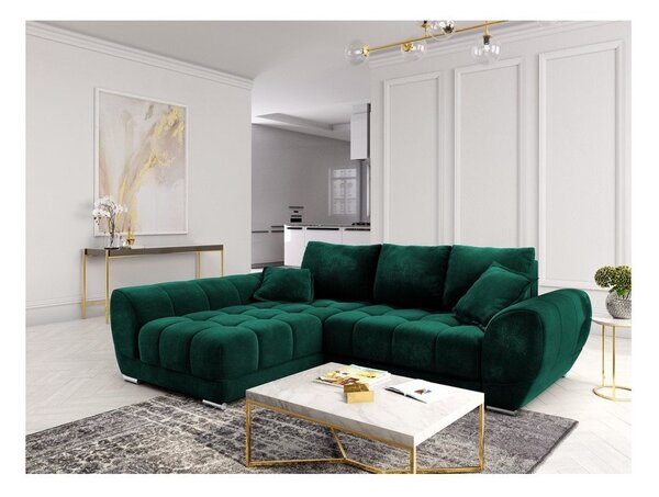 Divano letto angolare verde chiaro con rivestimento in velluto, angolo sinistro Nuage - Windsor & Co Sofas