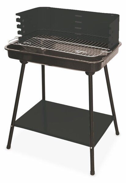 Barbecue a Carbonella Portatile in Metallo e Manici in Legno ø 33 cm. Nero