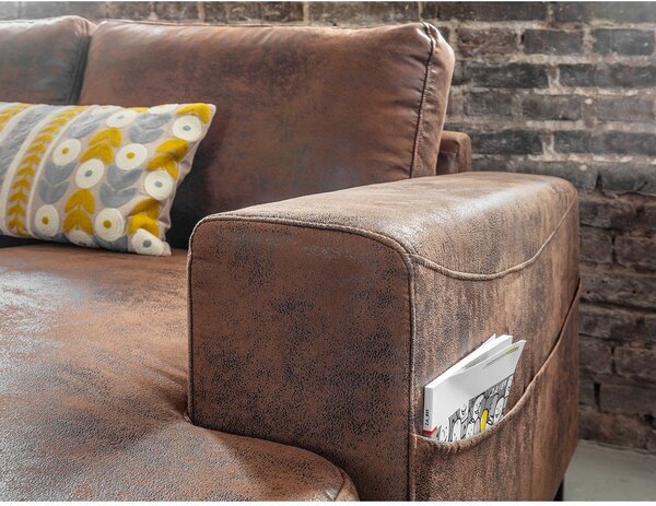 Divano letto a U marrone in similpelle Vintage, angolo sinistro Lofty Lilly - Miuform