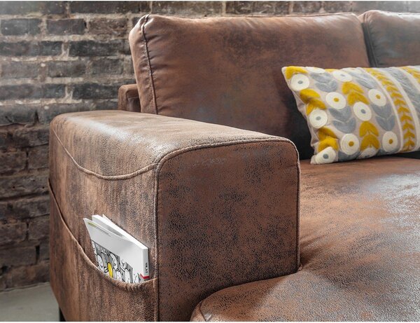Divano letto a U marrone in similpelle Vintage, angolo destro Lofty Lilly - Miuform