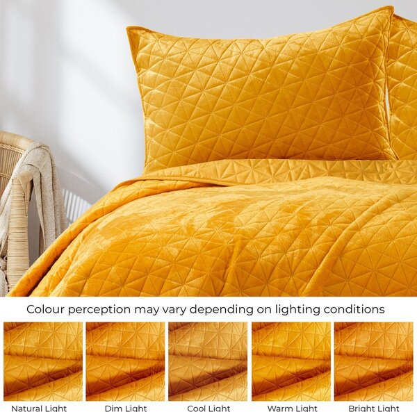 Copriletto giallo in velluto con rivestimento trapuntato 220x240 cm Laila – Restilo