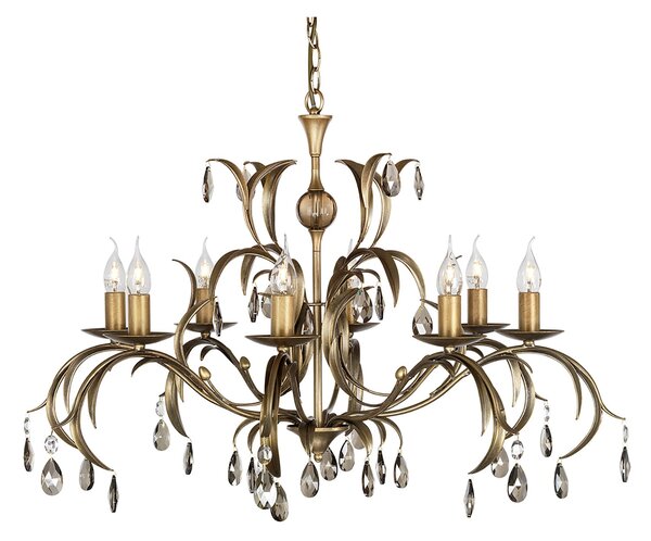Lampadario Classico Lily Metallo Patina Di Bronzo Vetro 8 Luci E14