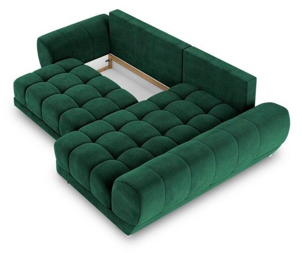 Divano letto angolare verde chiaro con rivestimento in velluto, angolo destro Nuage - Windsor & Co Sofas