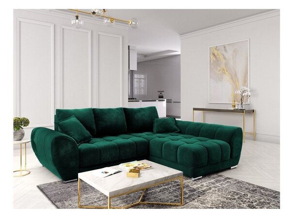 Divano letto angolare verde chiaro con rivestimento in velluto, angolo destro Nuage - Windsor & Co Sofas