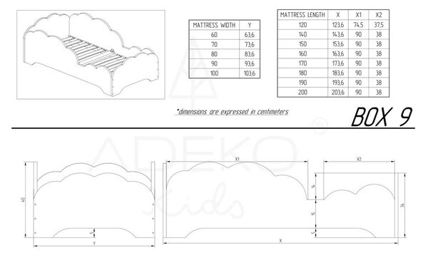 Letto per bambini in legno di pino BOX 9, 90 x 200 cm Mila Box 9 - Adeko