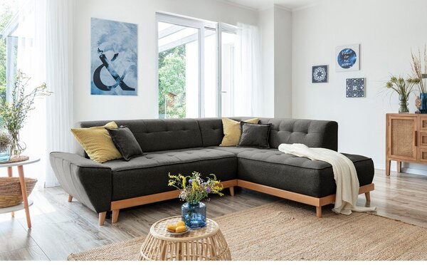 Divano letto angolare grigio scuro L, angolo destro Dazzling Daisy - Miuform
