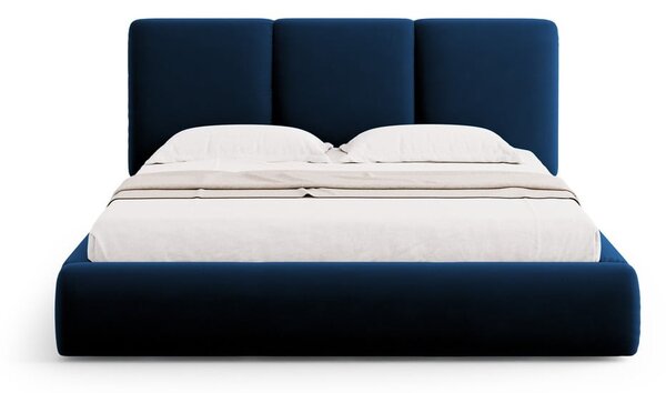 Letto matrimoniale imbottito in blu scuro in velluto con contenitore con rete inclusa 200x200 cm Brody – Mazzini Beds
