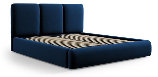 Letto matrimoniale imbottito in blu scuro in velluto con contenitore con rete inclusa 200x200 cm Brody – Mazzini Beds