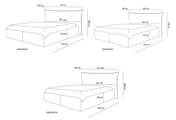 Letto matrimoniale imbottito grigio chiaro con contenitore con griglia 180x200 cm Jade - Bobochic Paris