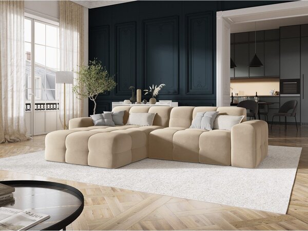 Divano angolare in velluto beige (angolo sinistro) Kendal - Micadoni Home