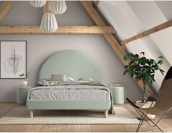 Letto singolo imbottito verde con griglia 140x200 cm MOON - Vipack