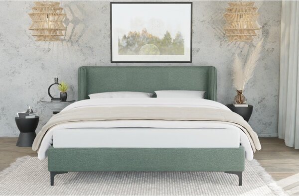 Letto matrimoniale imbottito verde con griglia 180x200 cm Basti - Ropez