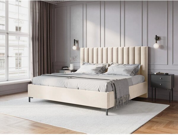 Letto matrimoniale imbottito beige con contenitore con griglia 180x200 cm Casey - Mazzini Beds