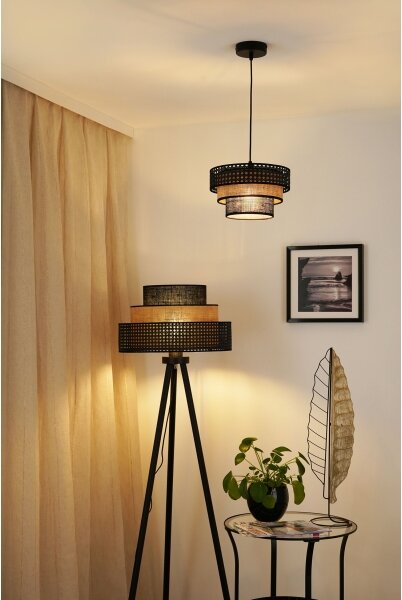 Brilagi - Lampada da terra DAKOTA LUNETA 1xE27/15W/230V nero/rattan