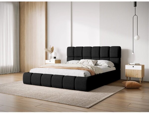 Letto matrimoniale imbottito nero con contenitore con griglia 180x200 cm Bellis - Micadoni Home