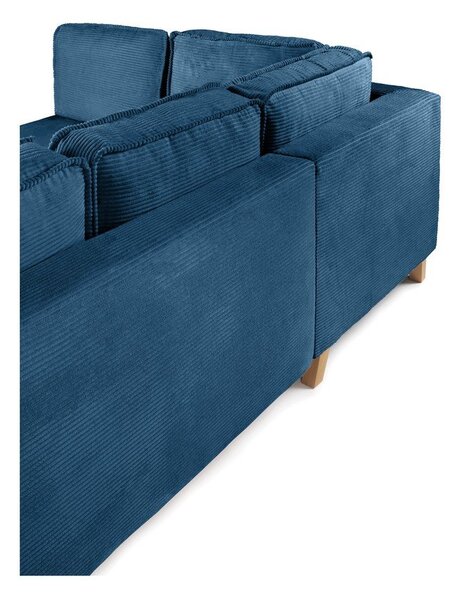 Divano angolare blu allungabile (con penisola a sinistra) con rivestimento in velluto a coste Tori – Bonami Selection
