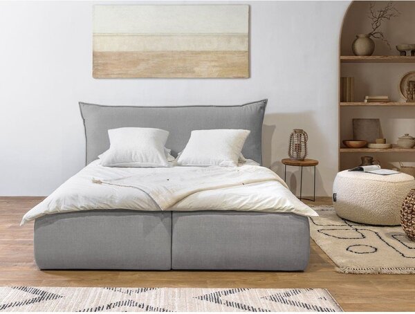Letto matrimoniale imbottito grigio chiaro con contenitore con griglia 180x200 cm Jade - Bobochic Paris