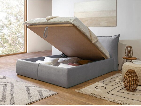Letto matrimoniale imbottito grigio chiaro con contenitore con griglia 180x200 cm Jade - Bobochic Paris