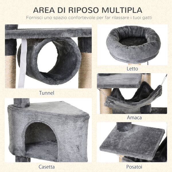 PawHut Albero tiragraffo per Gatti Torre Condominiale Multiripiano Altezza 150cm Stand con Giocattoli |Aosom