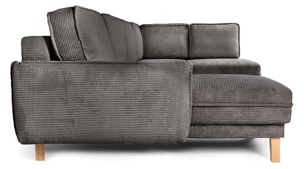 Divano angolare grigio allungabile (con penisola a destra/a forma di "U") con rivestimento in velluto a coste Tori – Bonami Selection