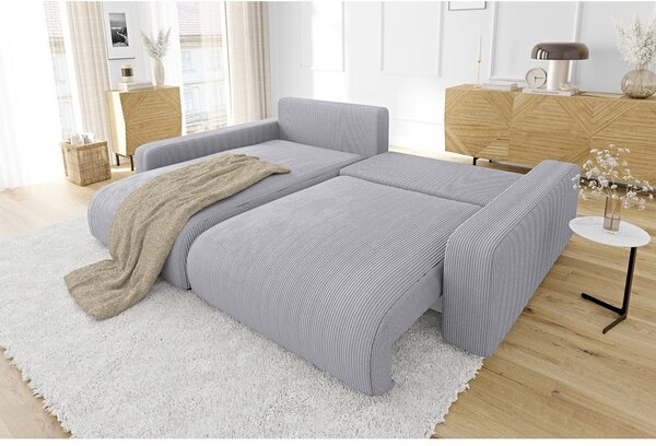 Divano letto in velluto a coste grigio chiaro (penisola variabile) Sara - Ropez