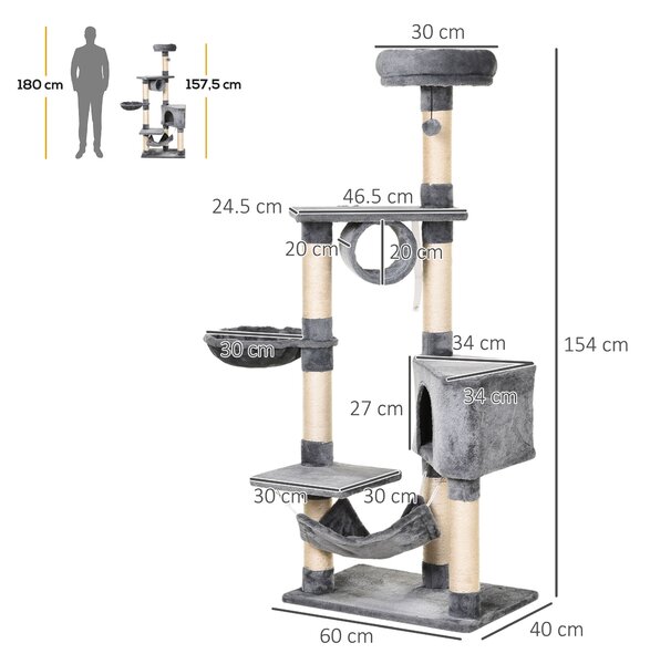 PawHut Albero tiragraffo per Gatti Torre Condominiale Multiripiano Altezza 150cm Stand con Giocattoli |Aosom