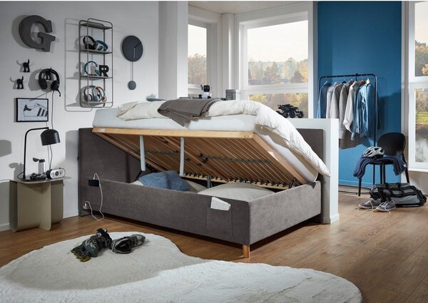 Letto da bambini con sponde color antracite imbottito con contenitore con rete inclusa 90x200 cm Cool – Meise Möbel