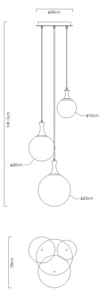 Globo 15885-3H - Lampadario a sospensione con filo DALTON 3xE27/10W/230V diametro 48 cm nero
