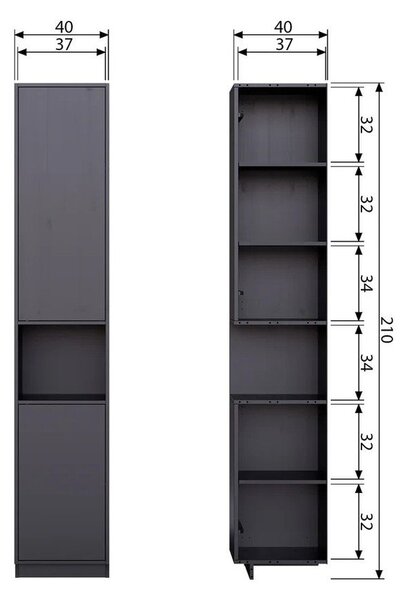 Armadio modulare nero in legno di pino 40x210 cm Finca - WOOOD