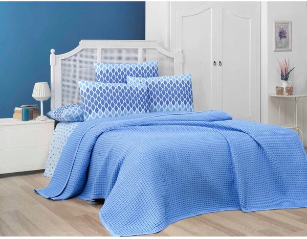 Copriletto in cotone blu 220x240 cm Waffle - Mila Home
