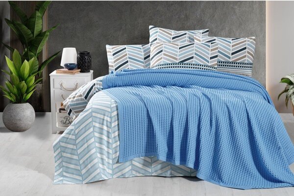 Copriletto in cotone blu 220x240 cm Waffle - Mila Home