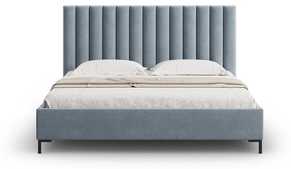 Letto matrimoniale imbottito blu chiaro con contenitore con griglia 160x200 cm Casey - Mazzini Beds