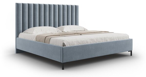 Letto matrimoniale imbottito blu chiaro con contenitore con griglia 160x200 cm Casey - Mazzini Beds