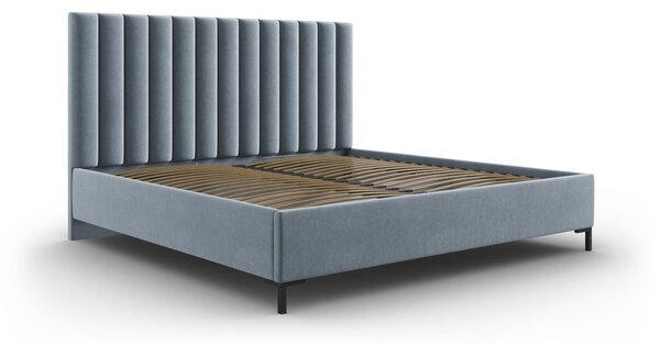 Letto matrimoniale imbottito blu chiaro con contenitore con griglia 160x200 cm Casey - Mazzini Beds
