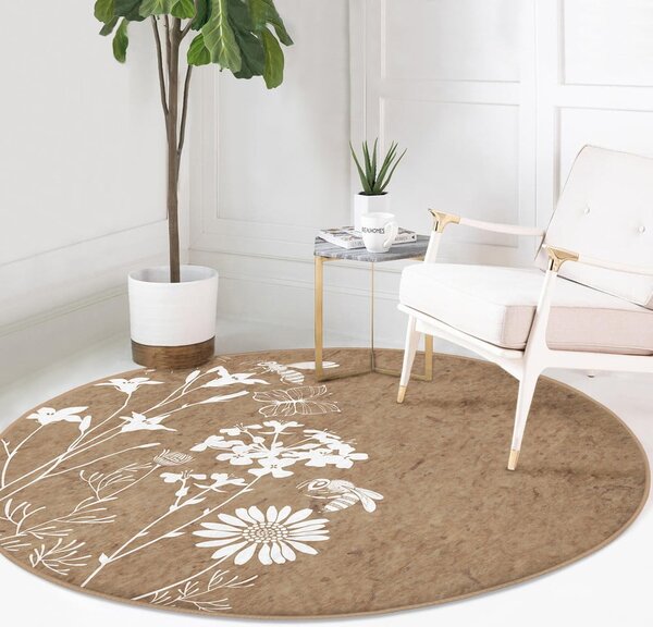 Tappeto rotondo lavabile marrone chiaro adatto per aspirapolvere robot ø 120 cm Comfort - Mila Home