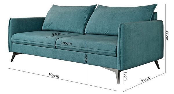Divano color petrolio 199 cm Juli Bis - Ropez